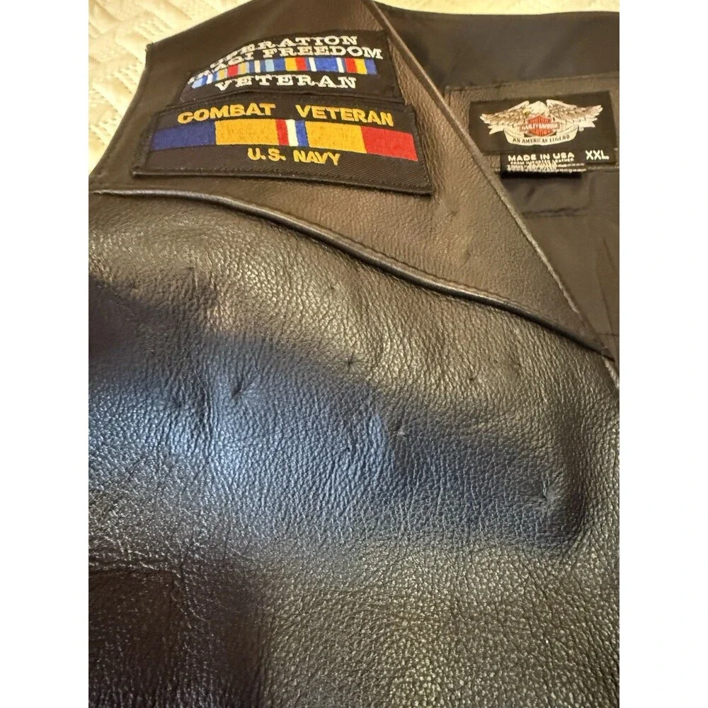 XXL Harley Davidson Leather Vest US Combat Veteran Navy POW Virginia Skull - Picture 6 of 16
